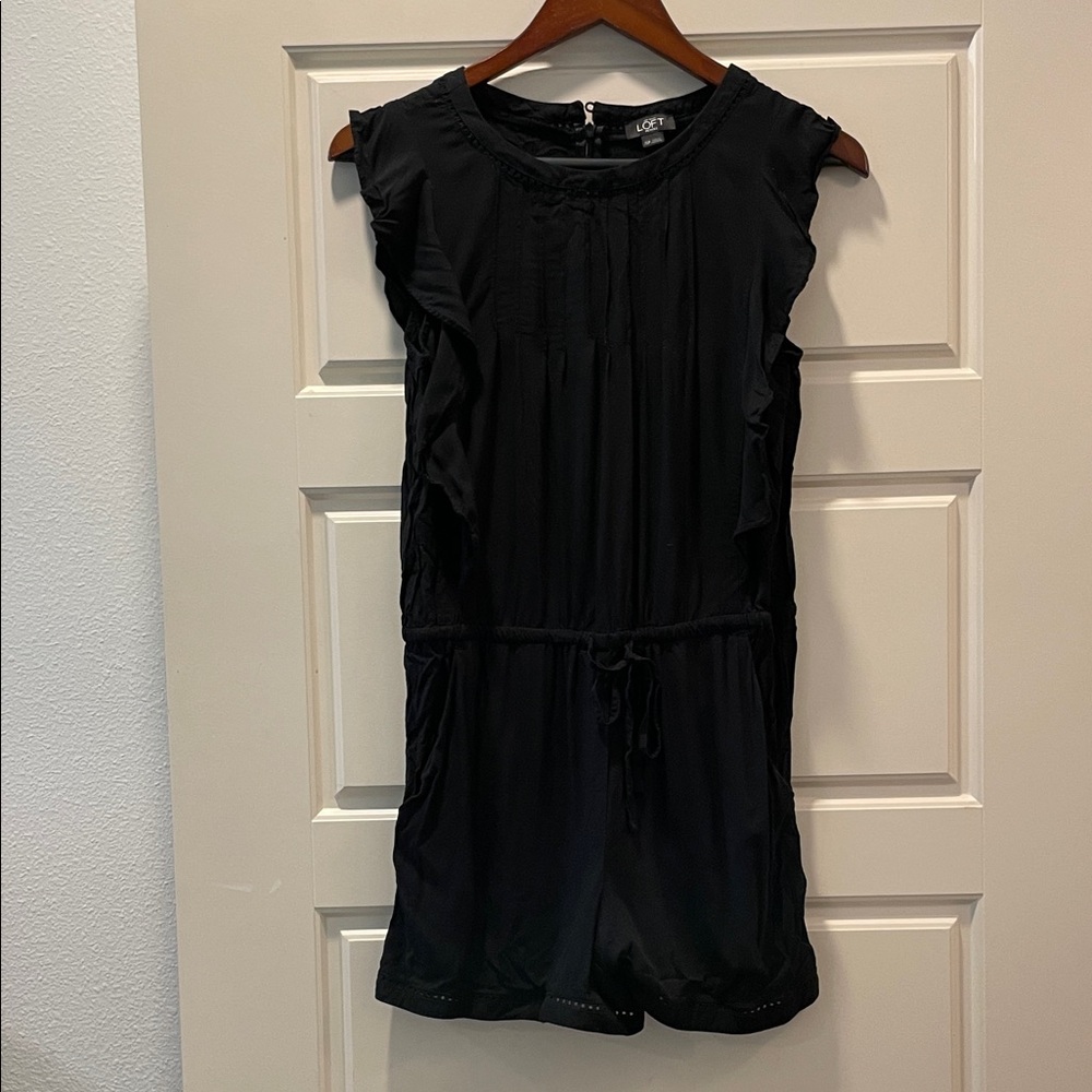 LOFT Black Sleeveless Ruffle Detail Romper